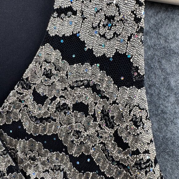 Dressbarn Tank Top Womens XL Black Gold Lace Sequin V Neck Babydoll‎ Y2K VTG - Picture 5 of 8